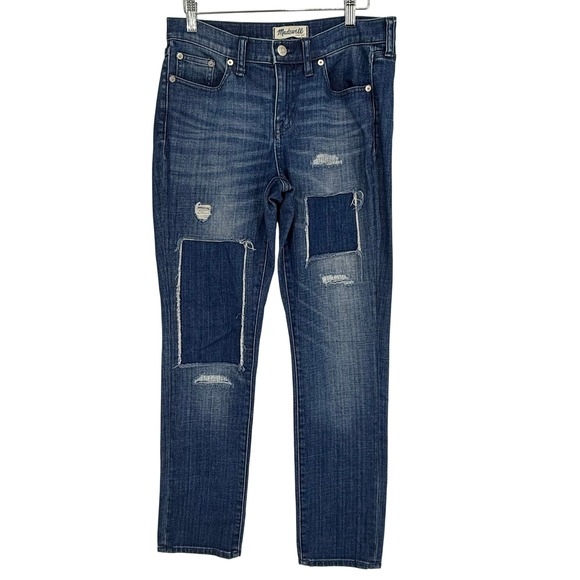 Madewell Denim - Madewell Slim Boyjean Womens 27 Blue Good Distressed Patchwork B7426 Denim